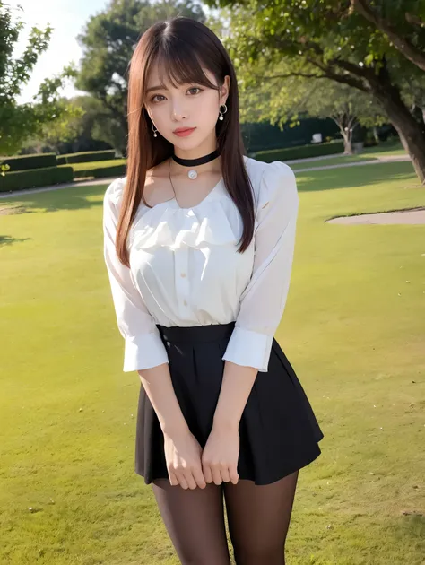  best quality, masterpiece,  high definition, Photographically ,  RAW photos , 8k wallpaper, perfection, Professional Lighting,  Very detailed,  written boundary depth,  1 girl, Mature, Dark night in the park, (formal mini skirt dress、 dress、  Ultra Realis...