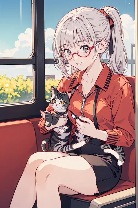 (8k、top-quality、masterpiece:1.2)、(Realistic、Ultra-detailed、 super A high resolution 、 1 girl, ,Beautifully detailed face, perfect body for a lawn、 Big Breasts ,(( ponytails bleeding from the vagina、 Silver Hair)),((Daytime)),narrow、( slim waist :1.3)、 b...