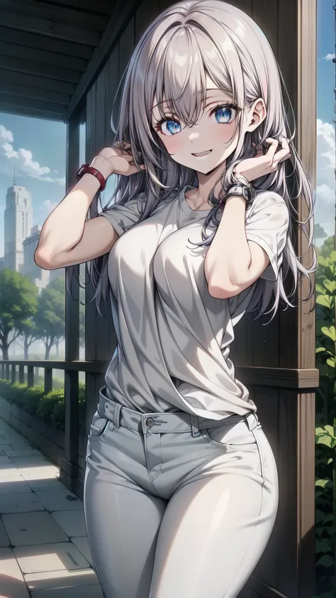 ( masterpiece), (best qualitand), (Alone:1.7), (2:3 aspect ratio), (looking at the viewer:1.3), ( full body), ( park at dusk ). A beautiful anime girl named **Alisa Kujou**, (22 years old:1.1), with a ( Beautiful character design :1.4). has (cabello ...