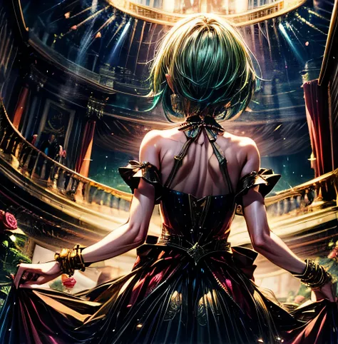 Saga Frontier 　Asellus　 green short hair　Hair tips　Beauty　night　　spiral stage　crimson dress 　 Fasinatur 　Rose Castle