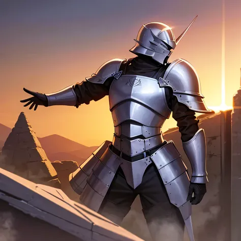  Epic soldier with great armor in the foreground.  Epic soldier at sunset . high image quality. Great Medieval Fantasy Soldier. epic armor, you can&#39;t see his face