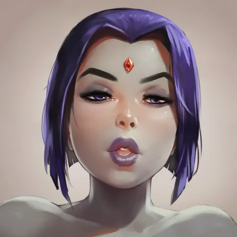 score_9_up, score_8_up, score_7_up,score_6_up, score_5_up, score_4_up, rating_questionable, raven from teen titans, full lips, grey skin, makeup