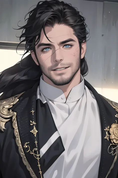 (best quality,4k,8k,highres,masterpiece:1.2),ultra-detailed,(realistic,photorealistic,photo-realistic:1.37),30 year old man,3 day beard,handsome anime,portraits,strong,masculine,dark hair,sharp jawline,mesmerizing eyes,perfectly styled hair,cool anime outf...