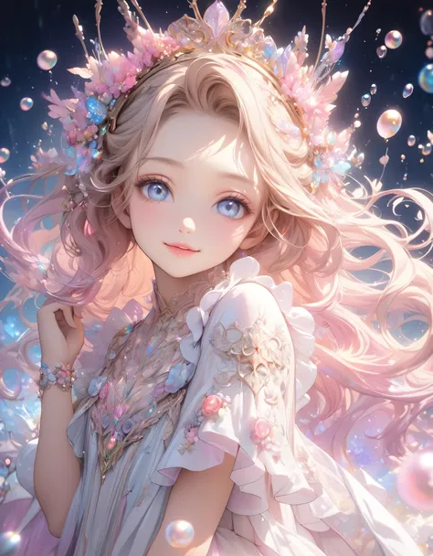 Cute beautiful woman, smile, shy, light makeup, great proportion, Gentle background color scheme, Soft, fluffy and calming effect, Shading Effects, Gradient Magic Effect, (Super detailed, The absolute solution, Highest quality:1.3), 2.5D, delicate and dyna...