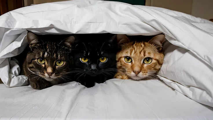 CATS HIDING IN THE SHEETS