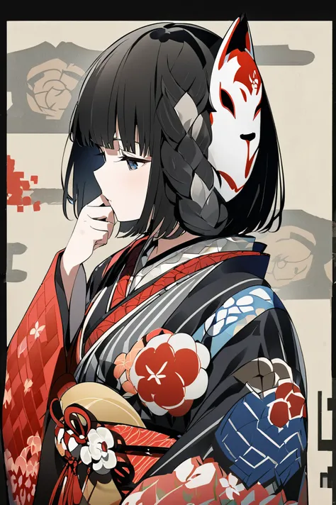  holding a Japanese fox mask close to her face、A woman in her 20s in a kimono with black hair Bob 。Full body model Animagine XL V3 .1 768 x 1152px

モデル
Animagine XL V3.1
768 x 1152px 
