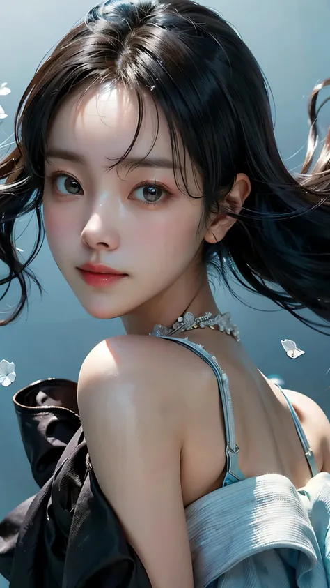 (masterpiece), ( top notch ), ( high quality detail ), (illustration), (1 woman), are watching viewers, (Interview), beautiful detailed eyes , delicate and beautiful face , Floating , (Highly saturated ), (shining), blue sky, Bright and beautiful face,...