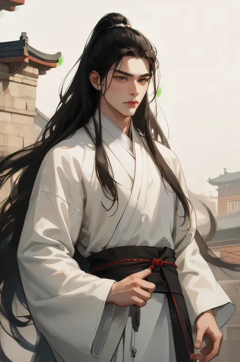 Ancient Chinese , Adult Male,about 25 years old,Handsome , English Single Man ,Hanfu , Ancient Chinese Hairstyle ,long hair,black hair,Dark Eyes,Song Dynasty Costume,Bright Romantic , Background Ancient Chinese Mansion, Original Concept Art, Masterpiece...