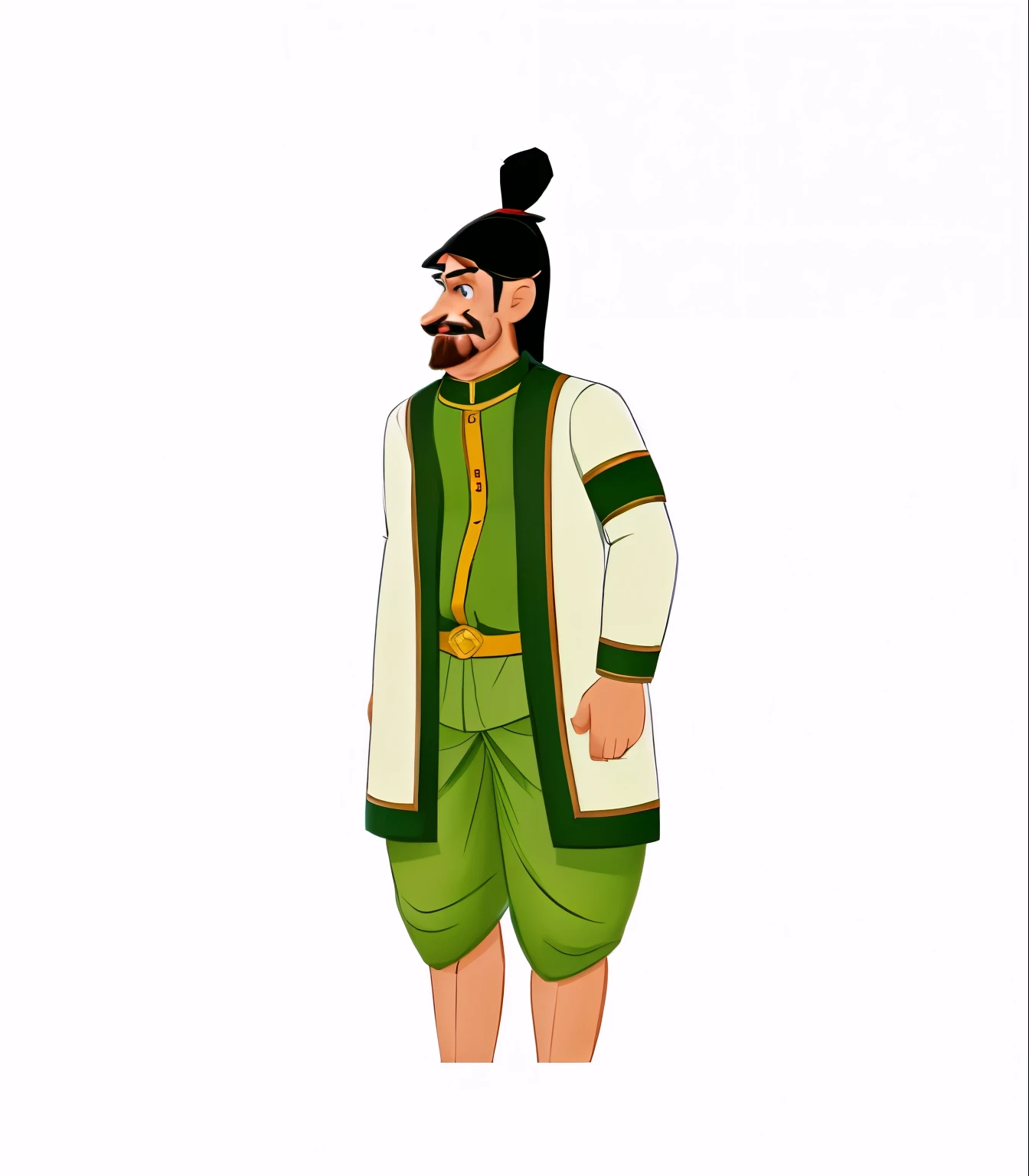 a cartoon of a man in a green outfit and a hat, animation still, [ digital art ]!!, animated still, rotoscoped, inspired by Altoon Sultan, merged character, animation character, cartoon still, animation film still, dressed with long fluent clothes, mogul k...