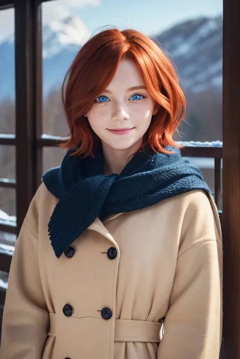 {{{masterpiece}}}, {{{ best quality}}}, {{ super detailed}}, { Film Lighting },  {beautiful detailed eyes}, Software ,(Alone:1.3), ( girl:1.3), winter、Mountain、nature、noon、snow、 (Freckles, no bangs , short twin hair , short hair, curl underface  )、（ full b...