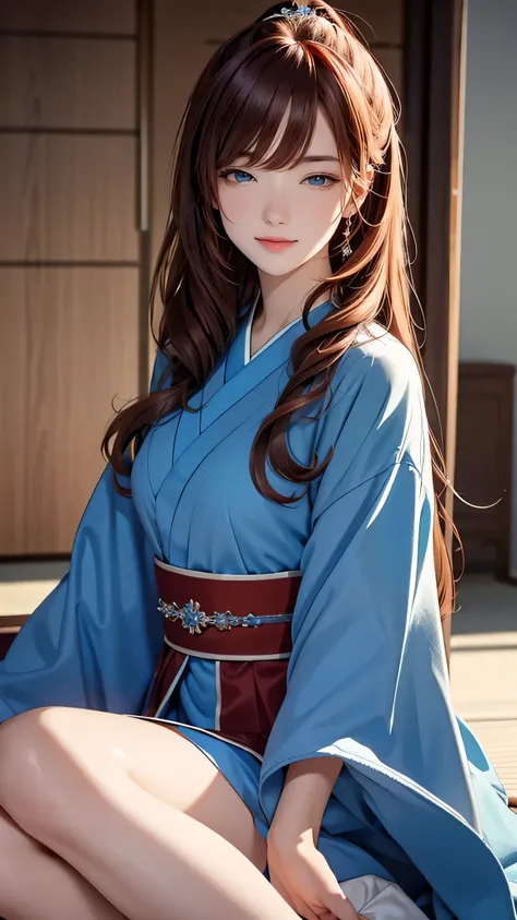 1 girl, Centauro Lillieado:1.2),Red hair, Hime brown hair,(cynical eyes, blue eyes), For the,to smile, (embarrassing face) ,Japanese city ,Wearing elegant dress , master part , extremely detailed CG unit 8k wallpaper,  Best Quality ,32K,sharp focus, look a...
