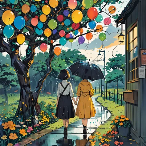 rain, raining, balloon, pattern, dream, arts,  the edge of sight of those beautiful eyes 々reside in, vivid depiction,  take shel...