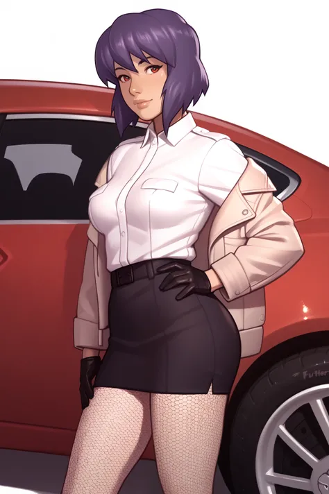 nsfw render of motoko kusanagi hentai scenes. motoko is alone in a dark and wet parking garage. she is wearing her tan military ...