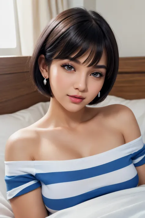 High Resolution, Accurate, Anatomically Correct, Best Quality, Detail, HD, High Details, High Quality, Super Detailed, Textured Skin, Short Hair, Black Hair, Bob Cut, Breasts, Earrings, Blush, Parted Lips, Makeup, Nose Blush, Heavy Breathing, Light Blush, ...