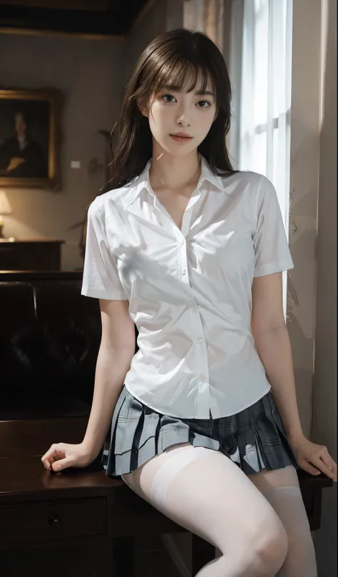 ultra realistic 8k cg, picture- perfect face , flawless , clean, masterpiece, Professional Works , famous work , perfect face , Beautiful Face , beautiful eye, (( perfect female body in a European mansion )), Alone,( immersive atmosph...