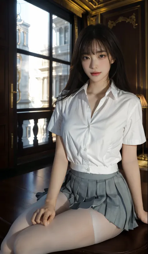 ultra realistic 8k cg, picture- perfect face , flawless , clean, masterpiece, Professional Works , famous work , perfect face , Beautiful Face , beautiful eye, (( perfect female body in a European mansion )), Alone,( immersive atmosph...