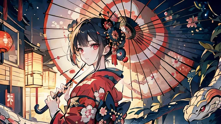 (( best quality )),( ultra high resolution),( very detailed),( detailed description ),(( best CG )),(a masterpiece),Ultra Precise Art , Amazing Paintings ,( Japanese Art with Precise Details:1.5), (woman:1.5),( Beautiful Well-balanced Face :1.5),( Kimono...