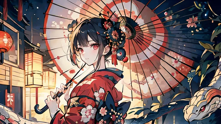 (( best quality )),( ultra high resolution),( very detailed),( detailed description ),(( best CG )),(a masterpiece),Ultra Precise Art , Amazing Paintings ,( Japanese Art with Precise Details:1.5), (woman:1.5),( Beautiful Well-balanced Face :1.5),( Kimono...