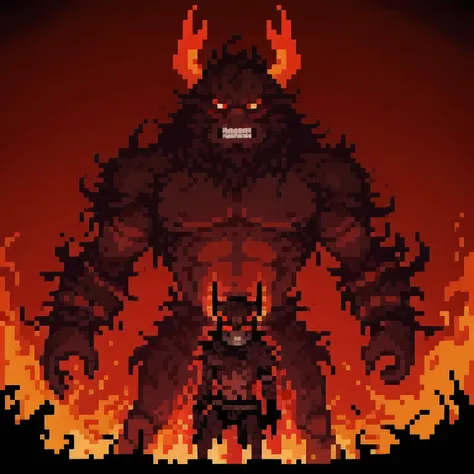 The demon king looks hideous and scary：A pair of eyes like a mirror，The two eyebrows are bright as red neon；The mouth is like a basin of blood，Toothed copper plate；The roar shook the mountains and feared，The action is majestic and the evil is panicked