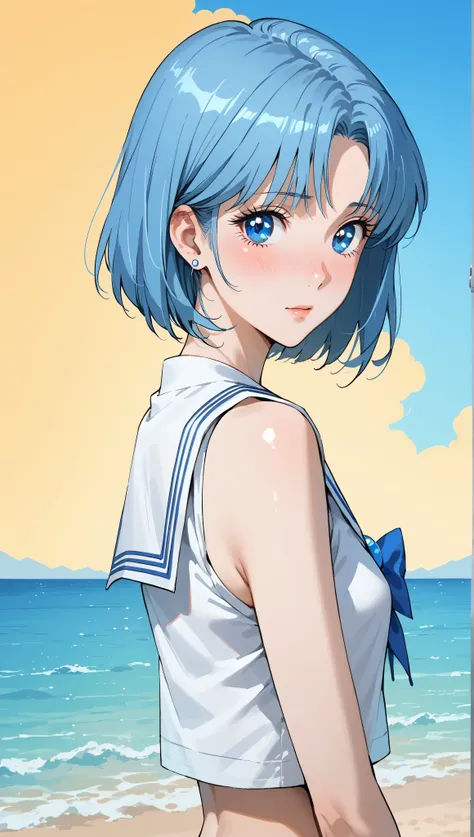 (highest quality:1.2, Very detailed, Latest, Vibrant, Super Detail, Ultra-high resolution, High Contrast, masterpiece:1.2, highest quality, Best aesthetics, there is:0.9), alone, (1 female), sailor mercury, blue hair, (blue eyes:1.3), minimal, 1girl, solo,...