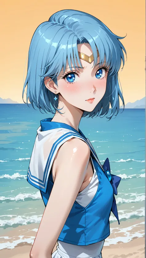 (highest quality:1.2, Very detailed, Latest, Vibrant, Super Detail, Ultra-high resolution, High Contrast, masterpiece:1.2, highest quality, Best aesthetics, there is:0.9), alone, (1 female), sailor mercury, blue hair, (blue eyes:1.3), minimal, 1girl, solo,...