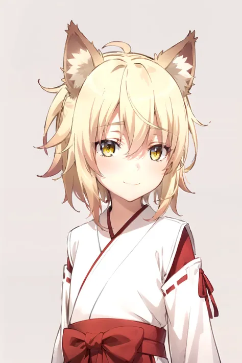 masterpiece ,  best quality , 1 girl, feel, blonde hair,  short hair, collect,  yellow eyes,  fox ears ,  japanese clothing , re...