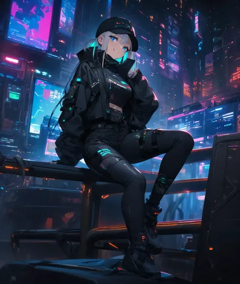  Women Sitting on a Shelf Wearing a Black Jacket and Pants,  cyberpunk streetwear , wearing  cyberpunk streetwear ,  Photos of Women Wearing Tech Wear , Space tech wear  ,  Full Body Black Cyberpunk Style Outfits ,  wearing Japanese tech wear, Tech Wear Lo...