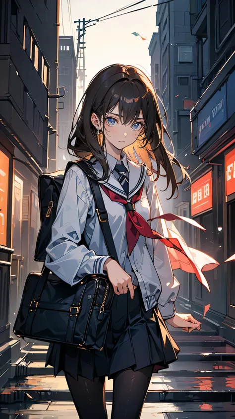 “A shy, slender teenage girl with long, straight brown hair and soft eyes, dressed in a neat school uniform. She often looks over her shoulder, her expression anxious and uncertain. She clutches her school bag tightly as if seeking comfort. Her fear of the...