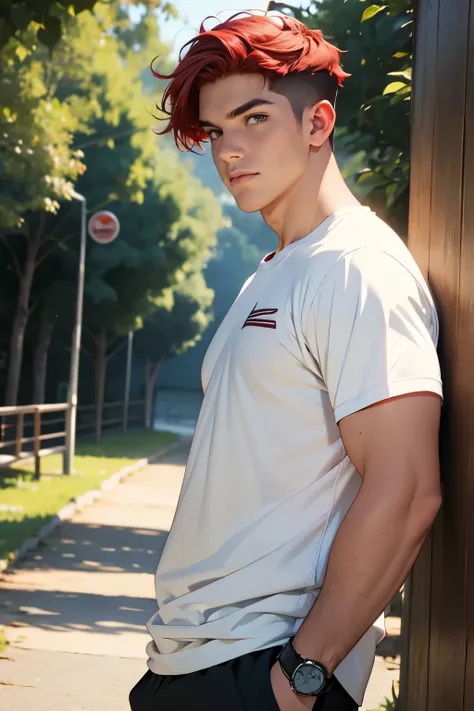 Funny Jonathan Walter boy red hair big fat body casual clothes upper body short outdoor background