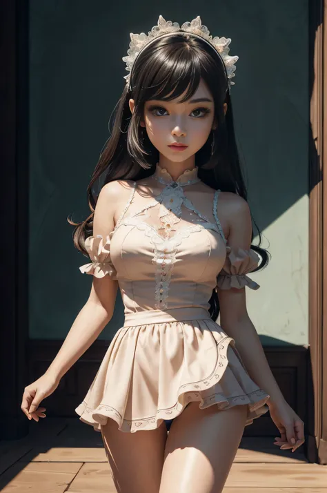 (masterpiece, best quality, ultra-detailed, best shadow), (detailed background, pastel fantasy), (beautiful detailed face), high contrast, (best illumination, an extremely delicate and beautiful), cinematic lighting, a pretty girl, perfect body, big thighs...