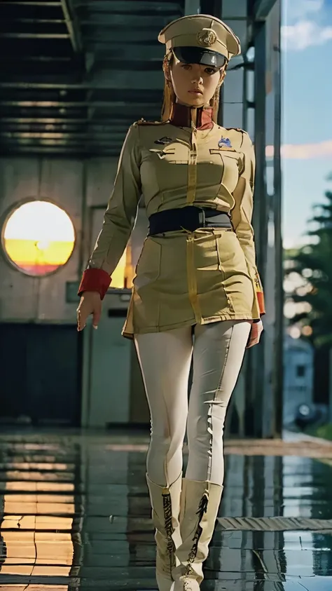 (((masterpiece, best quality,In 8K, super detailed, high definition ,Anime Style,absolutely))), female officer of the Earth Federation Force is standing immediately provocative shooting from a low angle ,(Alone:1.5),((Ten hat :1.5)),(((seriously;1.5))),(((...