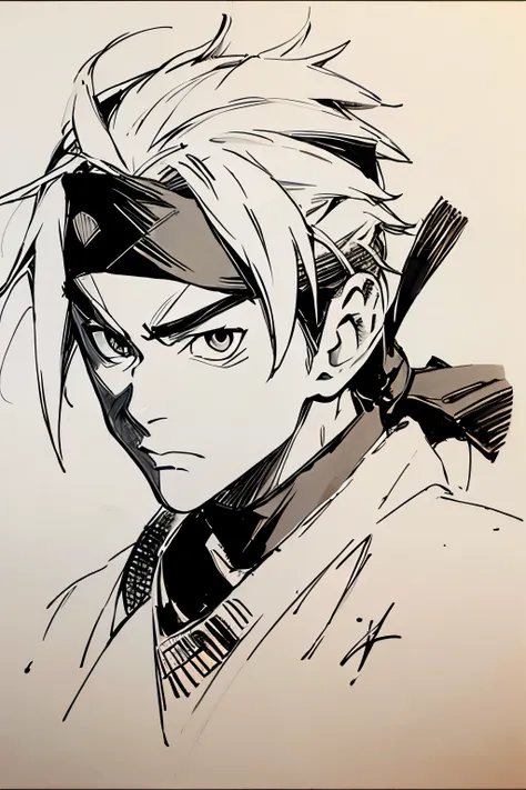 pen_sketch_style, ninja from konoha, solo, ink, sketch,