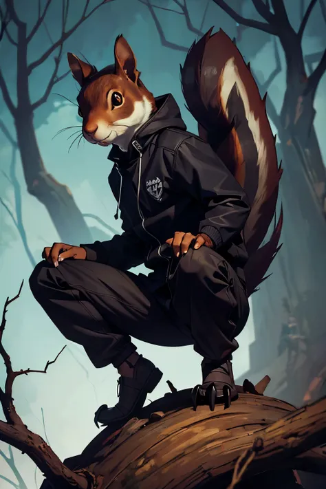 a squirrel transformed into a scary creature, dark