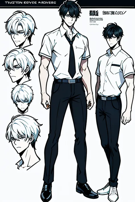 go eunhyuk from the webtoon called operation true love, concept art, character concept, handsome main character, white shirt wit...