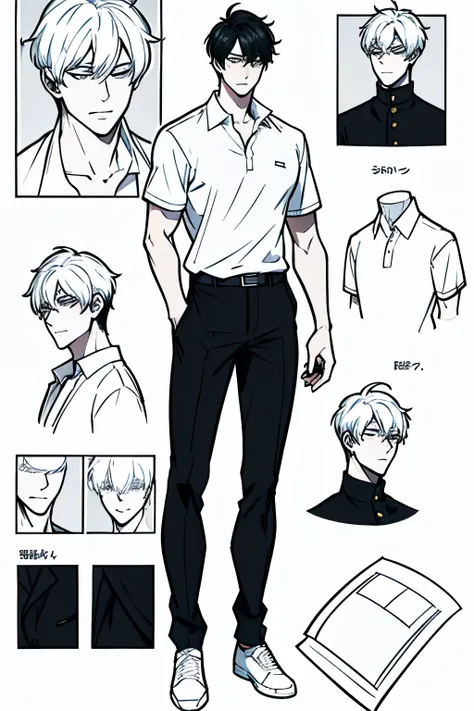 go eunhyuk from the webtoon called operation true love, concept art, character concept, handsome main character, white shirt wit...