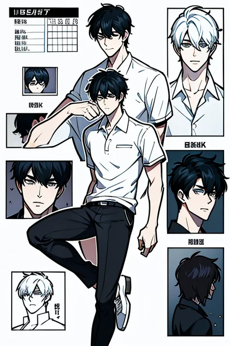 go eunhyuk from the webtoon called operation true love, concept art, character concept, handsome main character, white shirt wit...