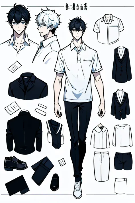 go eunhyuk from the webtoon called operation true love, concept art, character concept, handsome main character, white shirt wit...