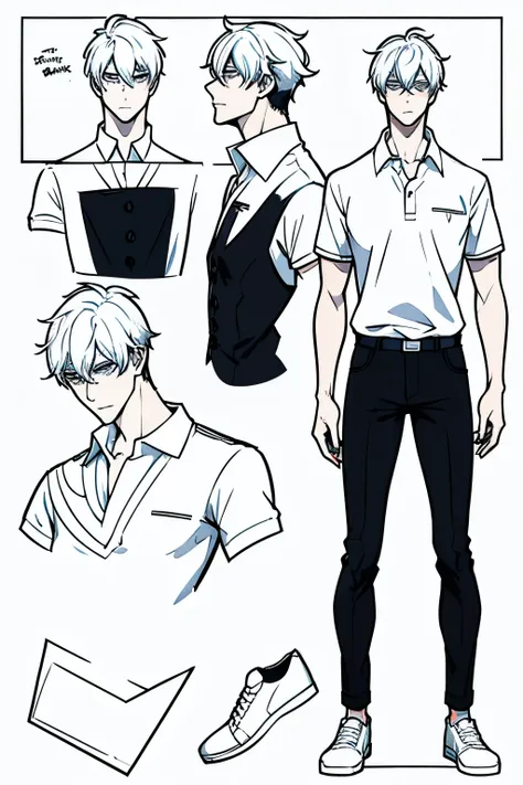 go eunhyuk from the webtoon called operation true love, concept art, character concept, handsome main character, white shirt wit...