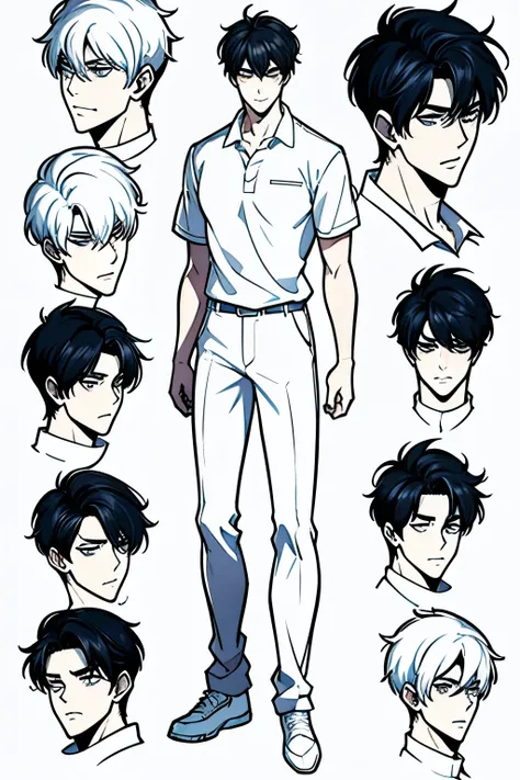 go eunhyuk from the webtoon called operation true love, concept art, character concept, handsome main character, white shirt wit...