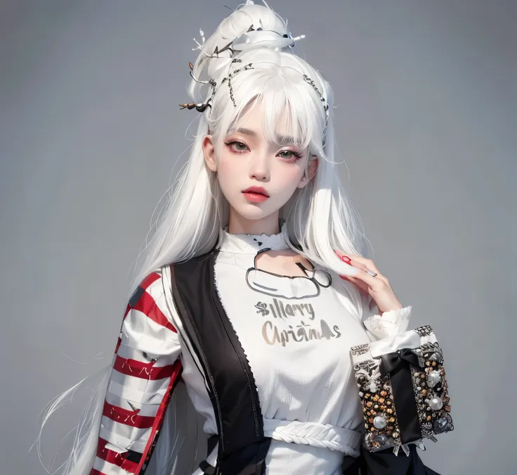 aVATAR SECOND LIFE garota coreana usando roupa de Natal , white hair white hair, white hair, Asian,  perfect and detailed face , IMVU, Maximalist details, AVATAR SECOND LIFE Korean blusa , Natal, Natal, Natal,