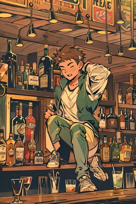 Create an image about a drunk teenager in a bar.