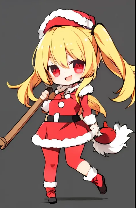 Black colorless background, no background, idol style anime character girl, blonde hair, Santa costume, Santa outfit, short twin tail blonde hair, short twin tail, twin tail, red ribbon red eyes, 5 fingers, full body composite, high quality full face, smil...