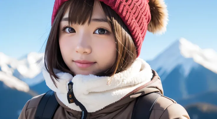 High Definition, 4K, photo quality, realistic, soft light source, wide shot, Japanese, one girl, pretty girl, 20 years old, brown eyes, parted bangs, brown hair, medium hair, looking at camera, upper body.
Clothing: pastel ski outfit, white knit cap, goggl...