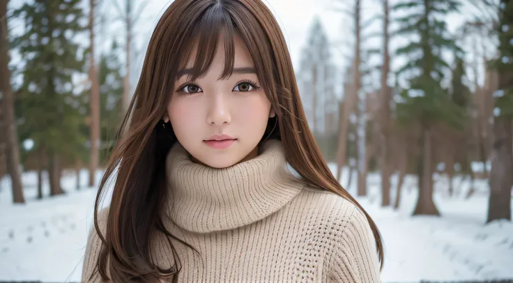 High Definition, 4K, photo quality, realistic, soft light source, wide shot, Japanese, one girl, pretty girl, 20 years old, brown eyes, parted bangs, brown hair, medium hair, looking at camera, upper body.
Clothing: Nordic knit, long wool skirt, leggings.
...