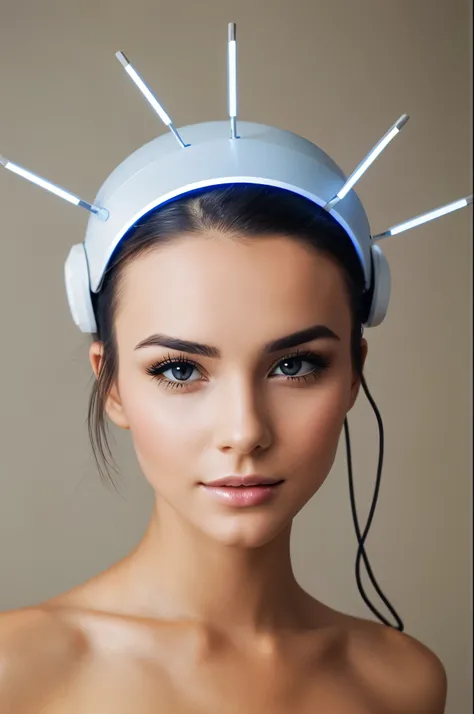 Beautiful woman with electrodes on her head