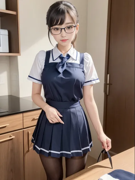 1 person、Alone、Maids in their 20s pose and take pictures、Looking straight ahead、Viewers are looking at the real 、(Small face)、( standing)、(( Small breasts))、((Cutting board))、( black pantyhose)、( half up)、victory、Tsundere、Single Knot、(Maid uniform)、blue pl...