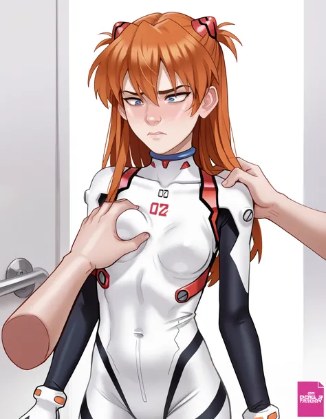 uploaded by andava,, best quality,,detailed,,girl,plugsuit, with nervous expression,asuka,shapely legs,, asuka evangelion , asuka costume NSFW, , curvy, small breast, beautiful face, in a sexy pose, , bubble butt, in a dirty bathroom, red orange hair, grop...