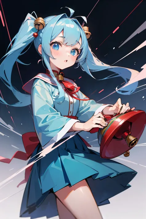 Girl girl twin tail light blue hair long twin tail bell jingle bell music bell girl ringing a handbell playing a sound handbell music high quality single girl solo