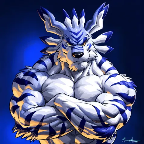 garurumon, 4k, high resolution, best quality, detailed, posted on e621, solo, anthro body, older male, masculine, male, very mas...