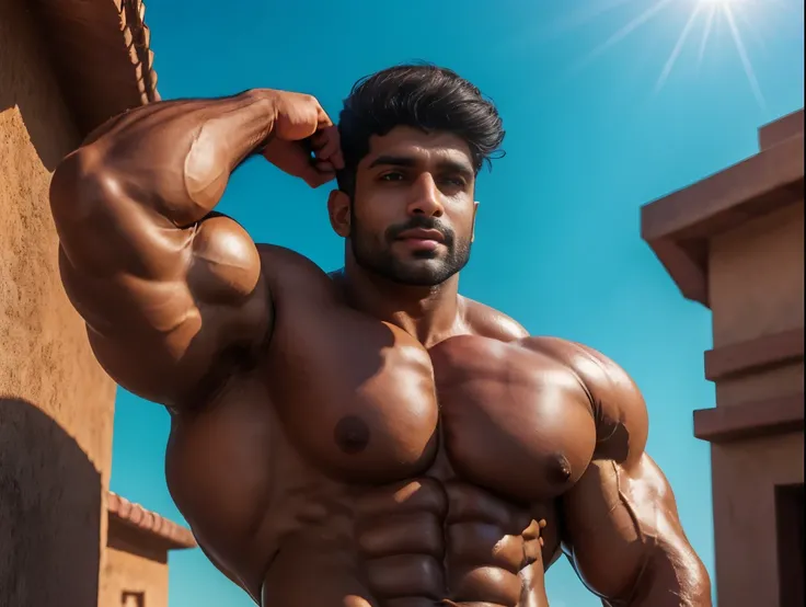 perfect big huge penis of Two Cute, cuty lovely innocent dimples face of Full nude indian arab chocolate brown skin desi jaat muscular daddy Clear blue sky with blue sea, sunnyday wind blowing, hair swaying in the wind, hold blue moctktail drink in one han...